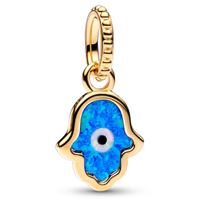 Gold Opalescent Blue Hamsa Hand Dangle