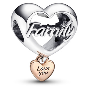 Rose Love You Family Heart Charm