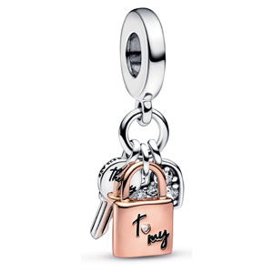 Rose Key Padlock and Heart Triple Dangle