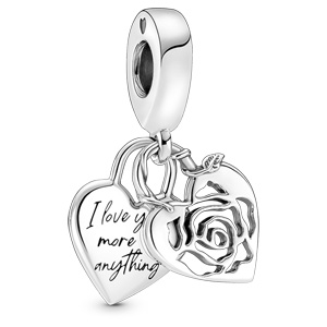 Silver Rose Heart Padlock Dangle