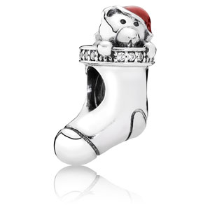 Christmas Stocking Charm with Enamel and Zirconia