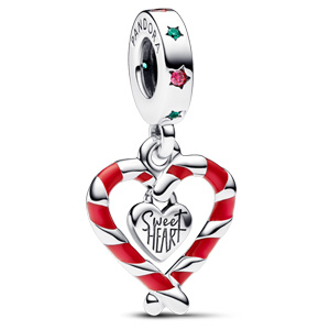 Double Candy Cane Heart Dangle
