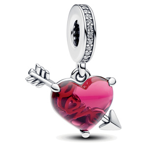 Red Heart and Arrow Murano Glass Dangle