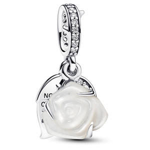 White Rose in Bloom Double Dangle Charm