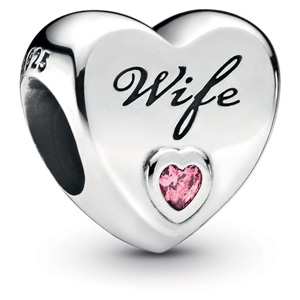 Wife Heart Charm with Pink Zirconia