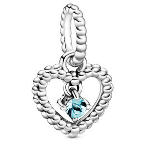 March Aqua Blue Beaded Heart Dangle