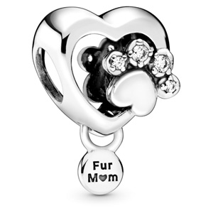 Sparkling Fur Mom Paw Print Charm