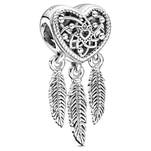 Heart and Three Feathers Dreamcatcher Charm